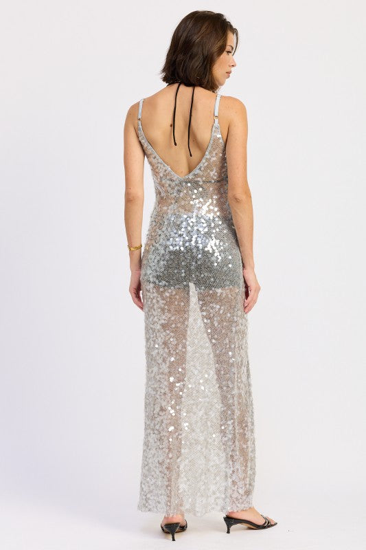 Sequined Maxi Split Hem Coverup