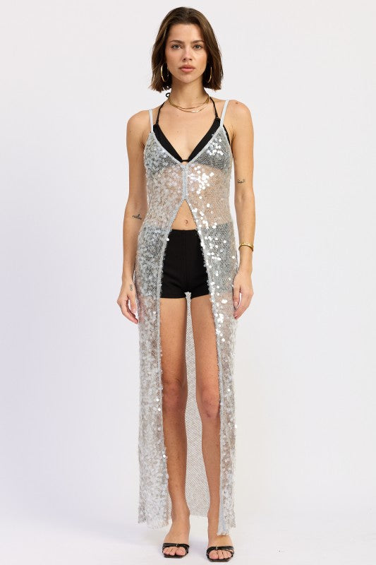 Sequined Maxi Split Hem Coverup