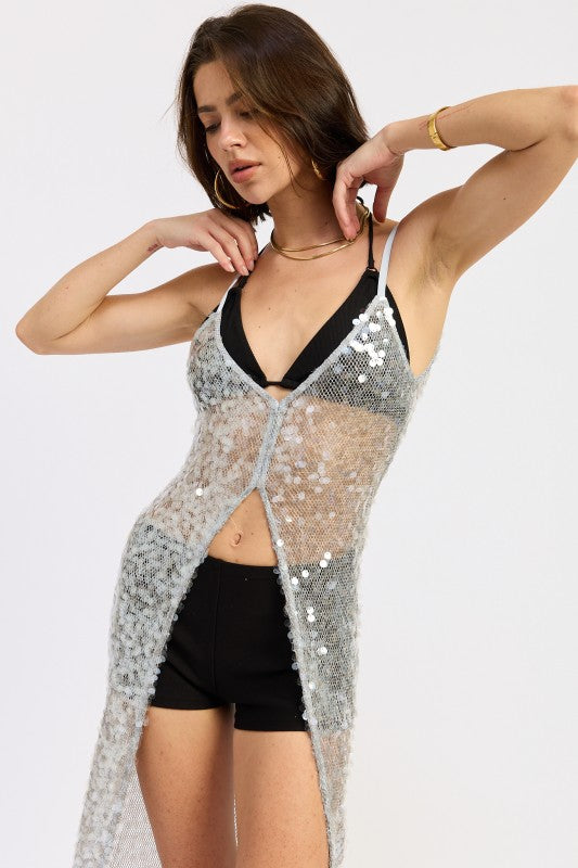 Sequined Maxi Split Hem Coverup