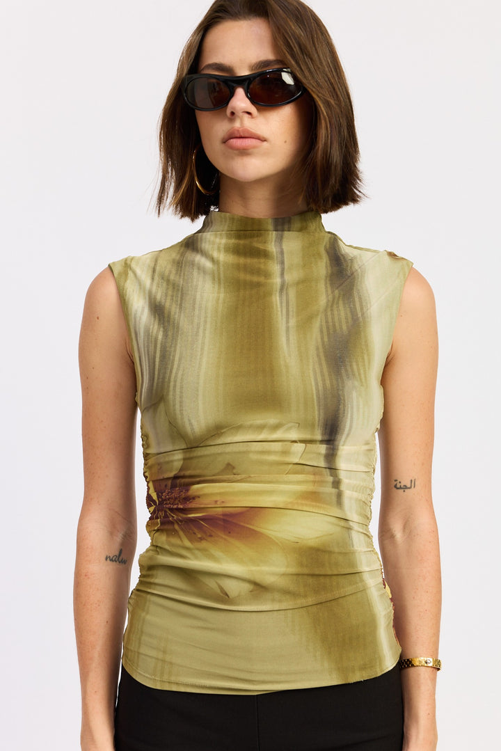 Mock Neck Mesh Top