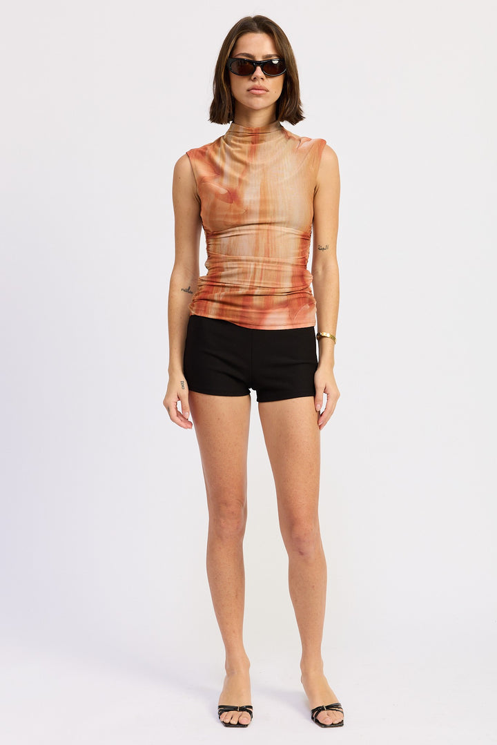 Olive Mock Neck Mesh Top