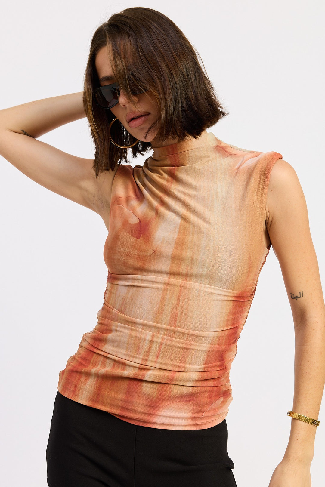 Olive Mock Neck Mesh Top