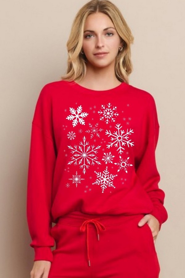 Crimson Red Snowflake Wonderland Ultracomfy Graphic Sweatshirt