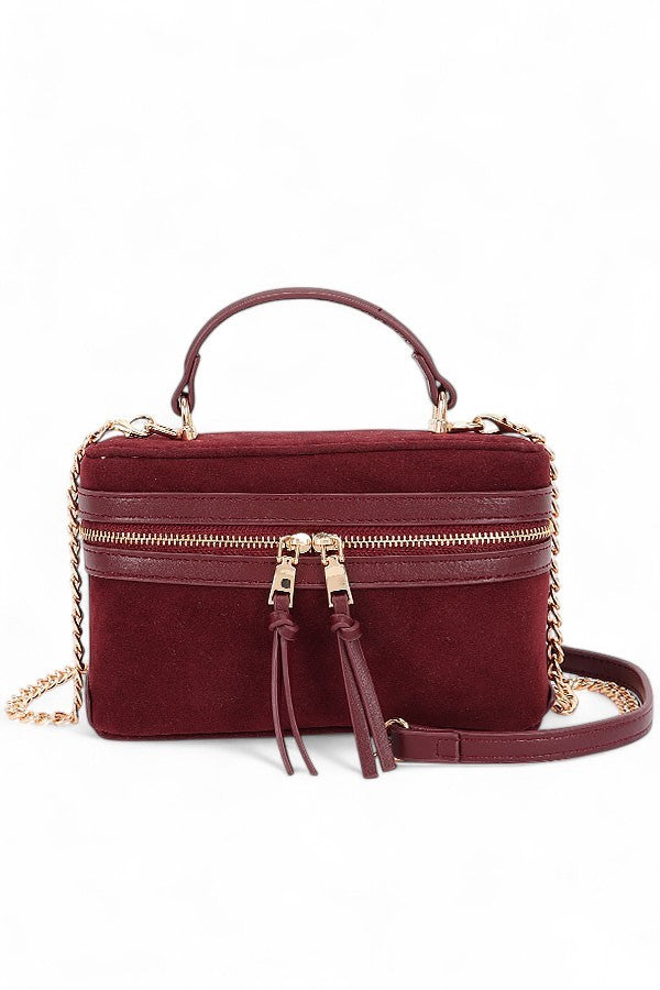 Burgundy Top Handle Vanity Case Convertible Crossbody Bag