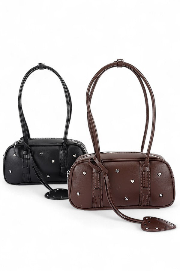 Top Handle Star And Heart Studded Boxy Bag