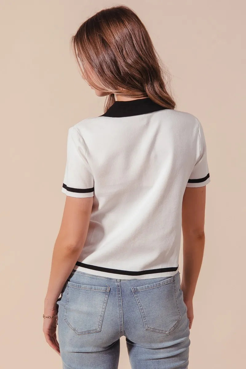 Ivory/Black So Me Button Down Knitted Sweater Shirt Top
