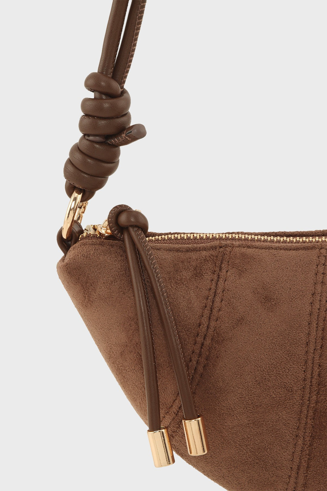 Stitched Faux Suede Half Moon Crossbody Bag