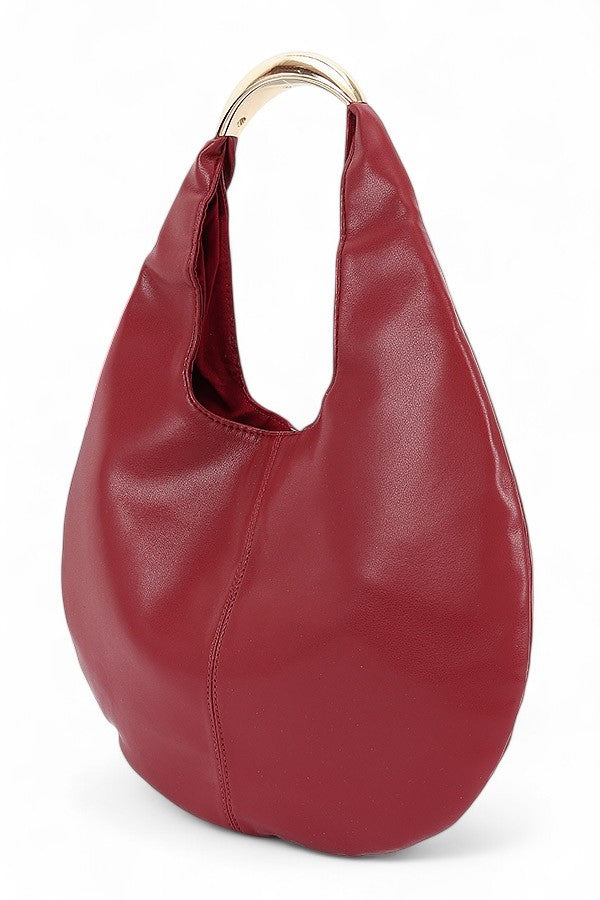 Coffee Faux Leather Structured Hobo Bag