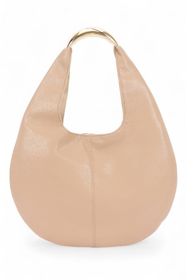 Black Faux Leather Structured Hobo Bag