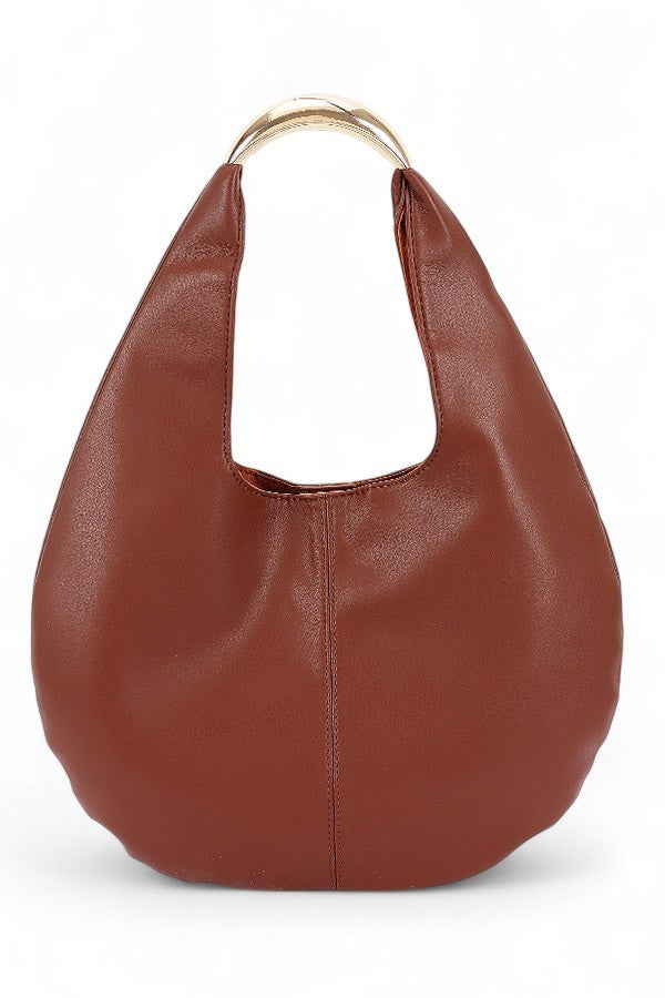 Burgundy Faux Leather Structured Hobo Bag
