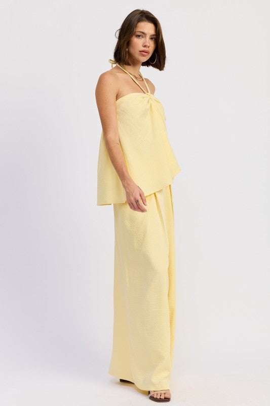 Linen Wide Leg Pants With Elastic Waist