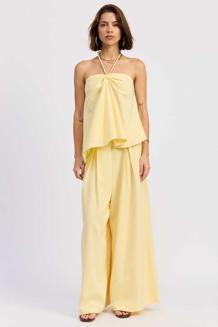 Linen Wide Leg Pants With Elastic Waist