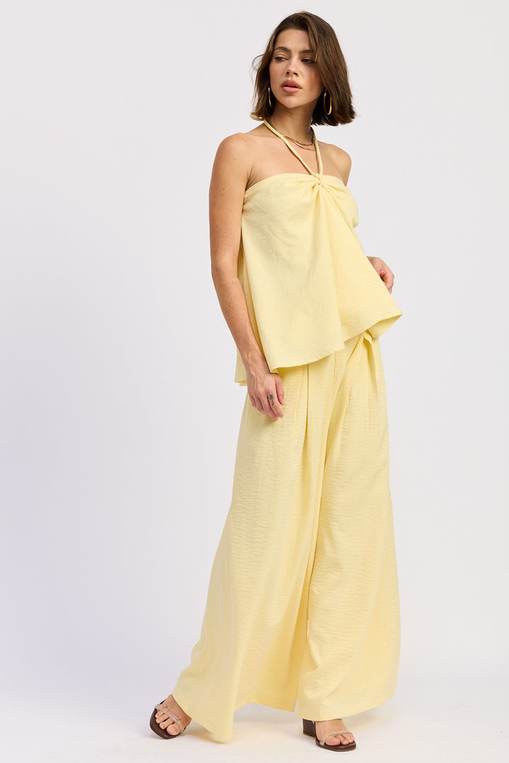 Linen Wide Leg Pants With Elastic Waist