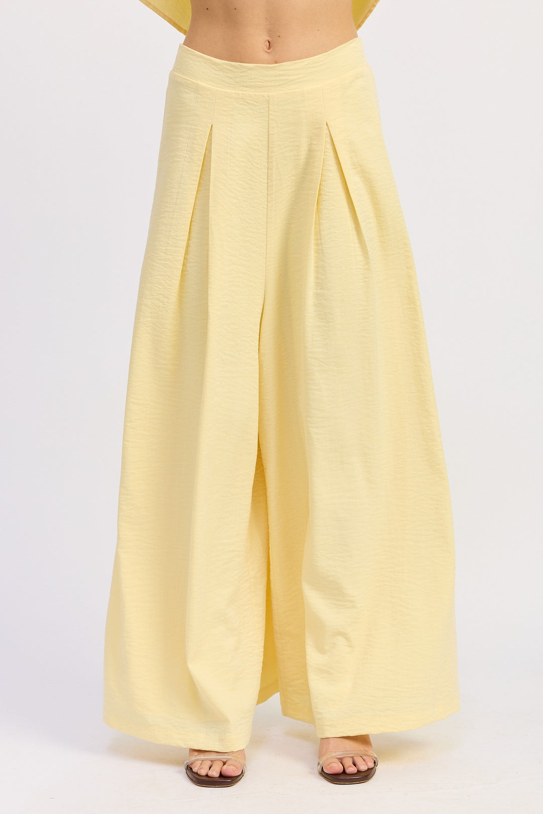 Linen Wide Leg Pants With Elastic Waist
