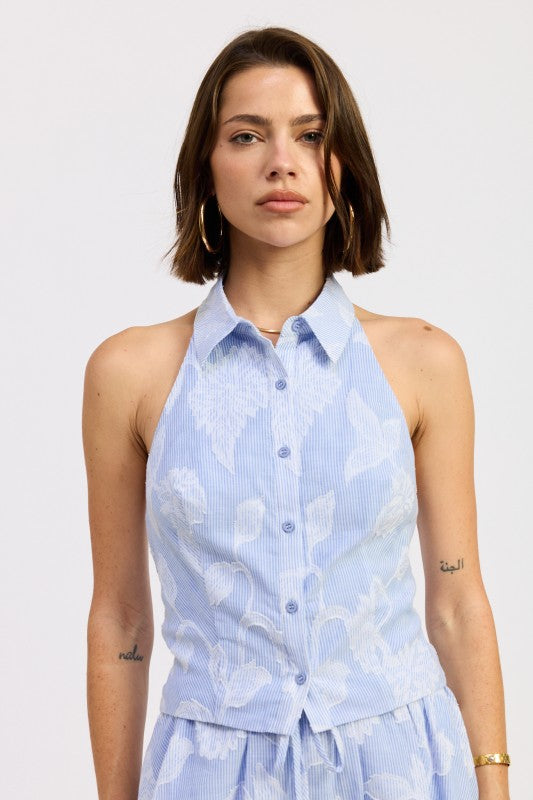 Button Down Collared Halter Top