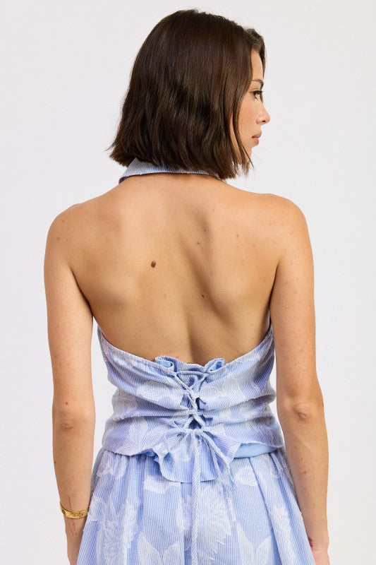 Button Down Collared Halter Top