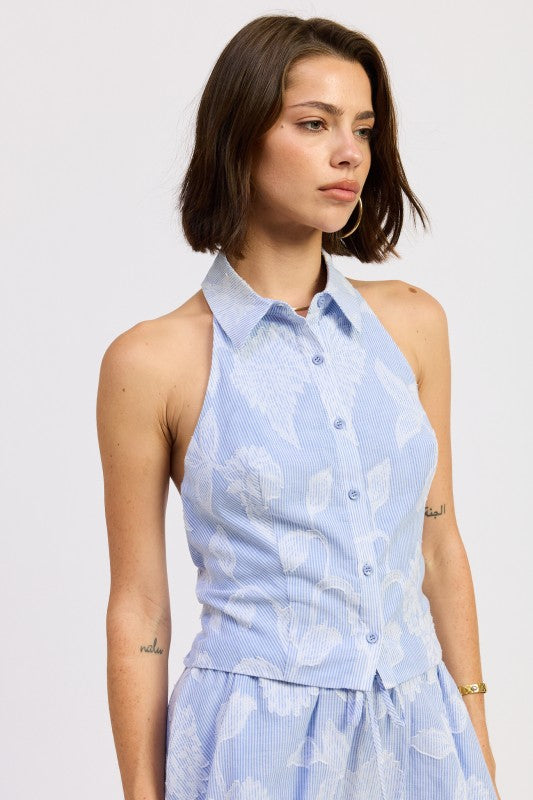 Button Down Collared Halter Top