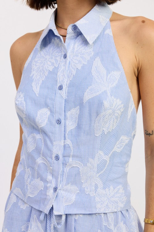 Button Down Collared Halter Top