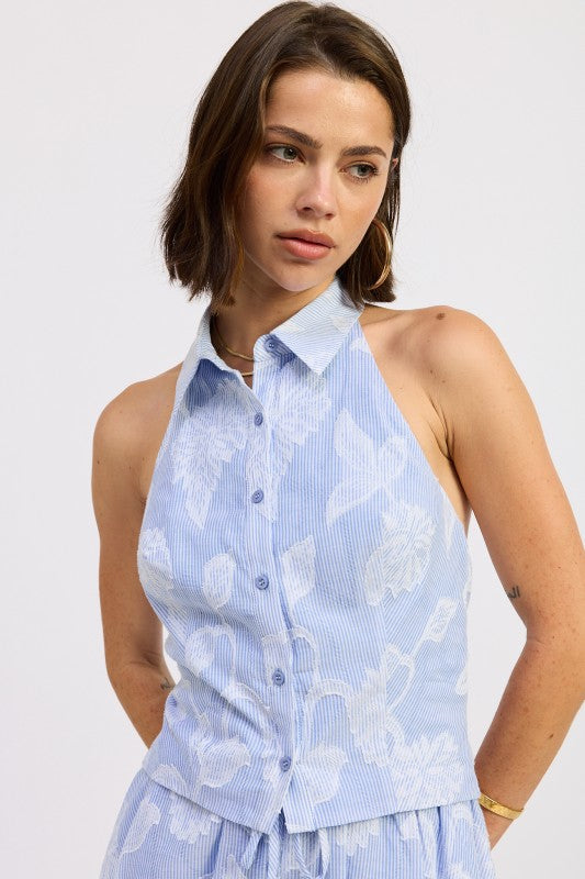 Button Down Collared Halter Top