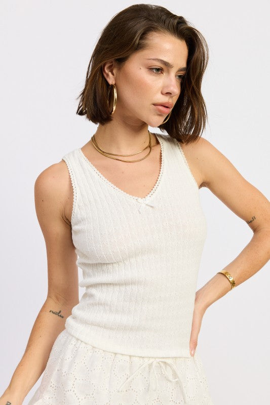 V Neck Sleeveless Rib Tank Top