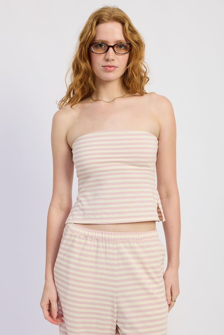 Pink Ivory Stripe Striped Jersey Knit Tube Top