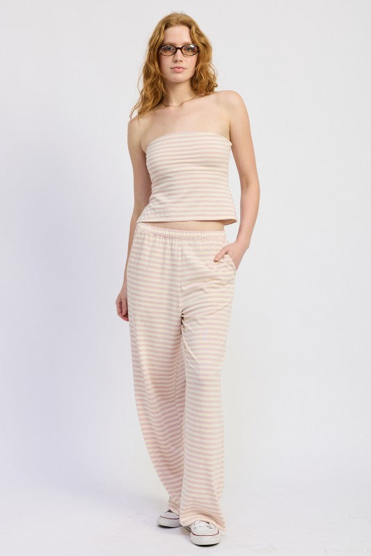 Avocado Ivory Stripe Striped Pants With Elastic Waistband