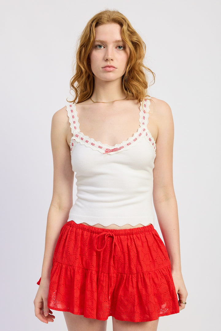 Black Crochet Strap Scalloped Tank Top