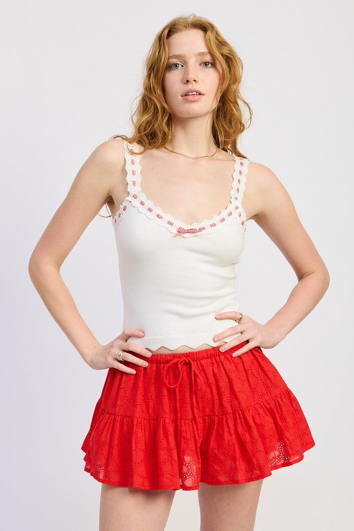 Off White Crochet Strap Scalloped Tank Top