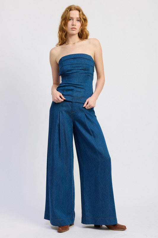 Denim Tube Top With Tie Back