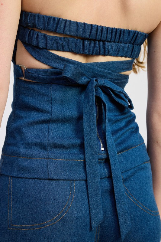 Denim Tube Top With Tie Back