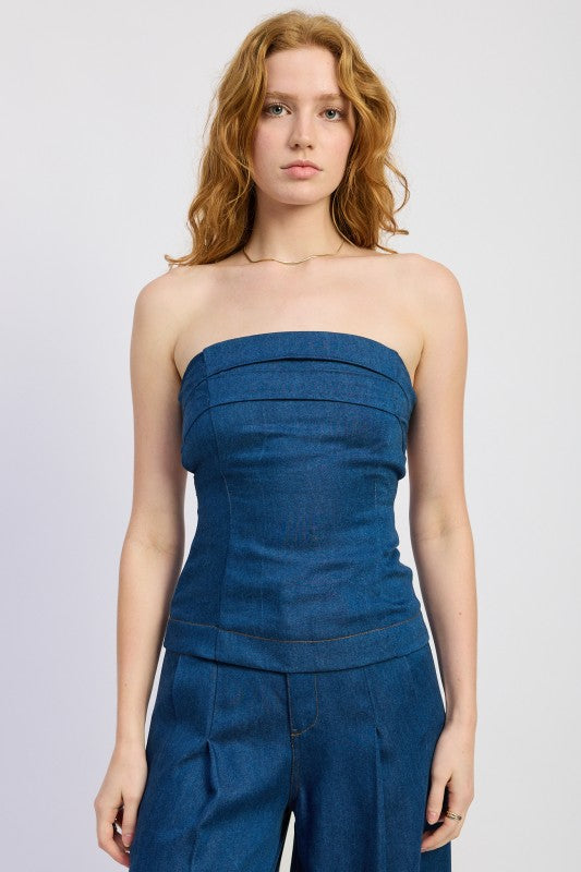 Denim Tube Top With Tie Back