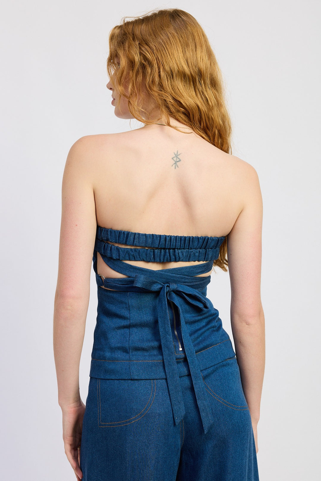 Denim Tube Top With Tie Back