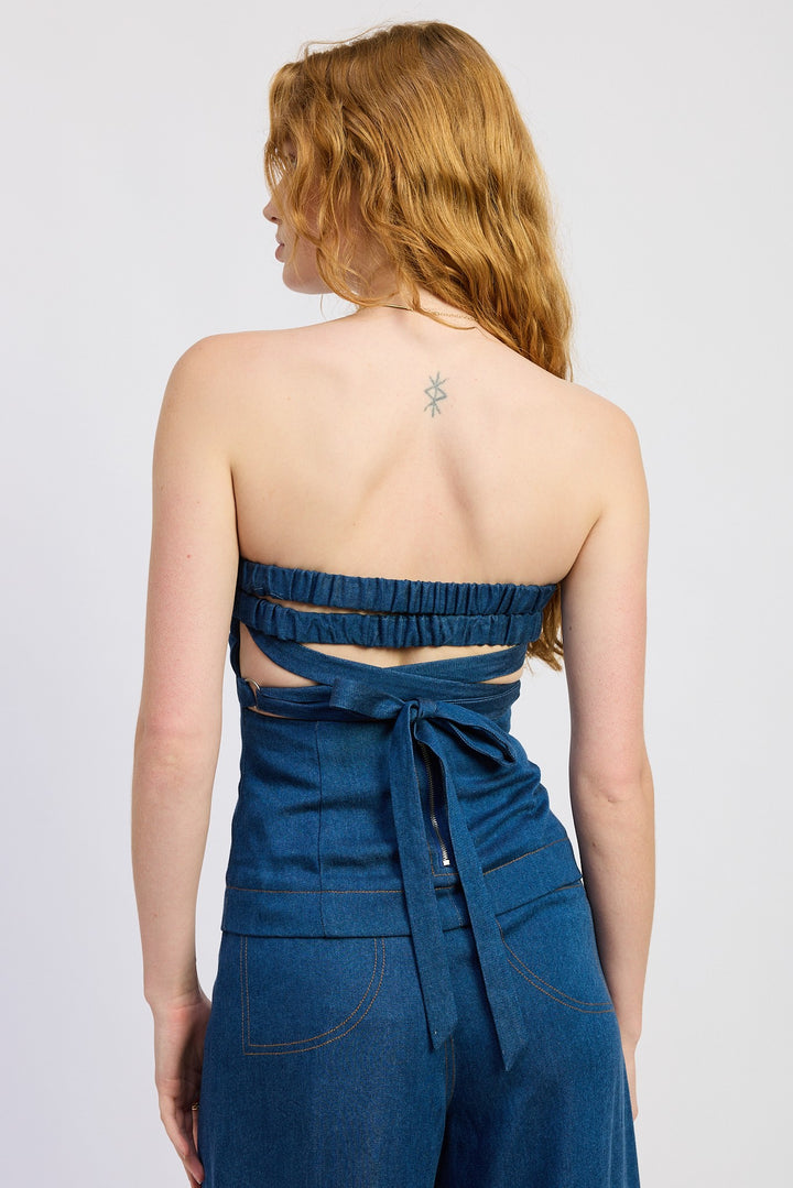 Denim Tube Top With Tie Back