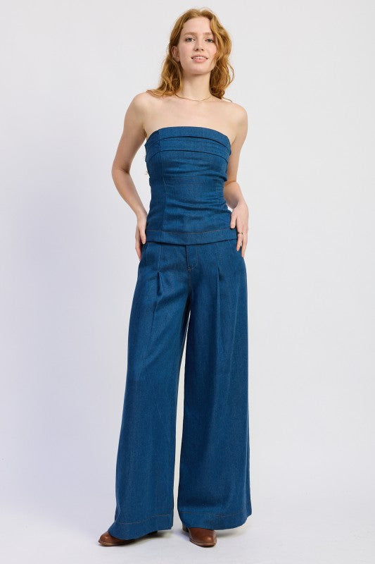 Denim Tube Top With Tie Back