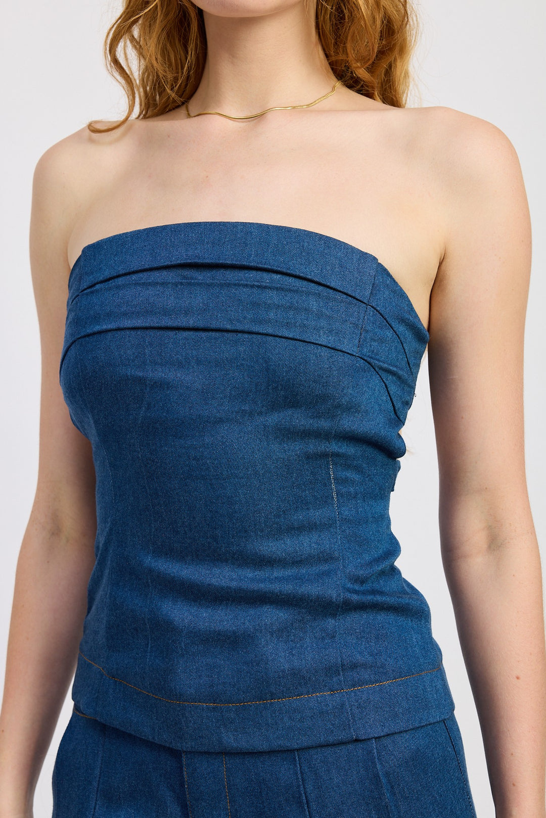 Denim Tube Top With Tie Back