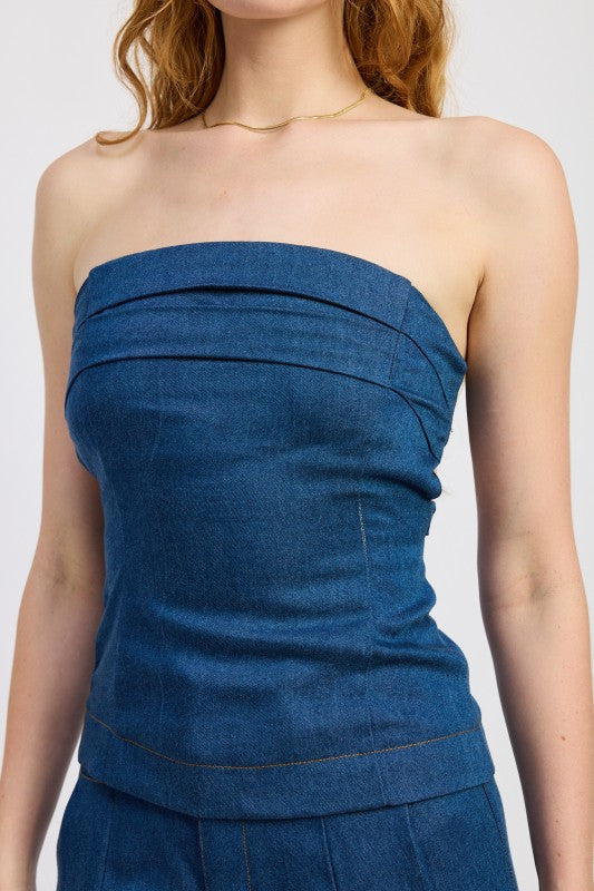 Denim Tube Top With Tie Back
