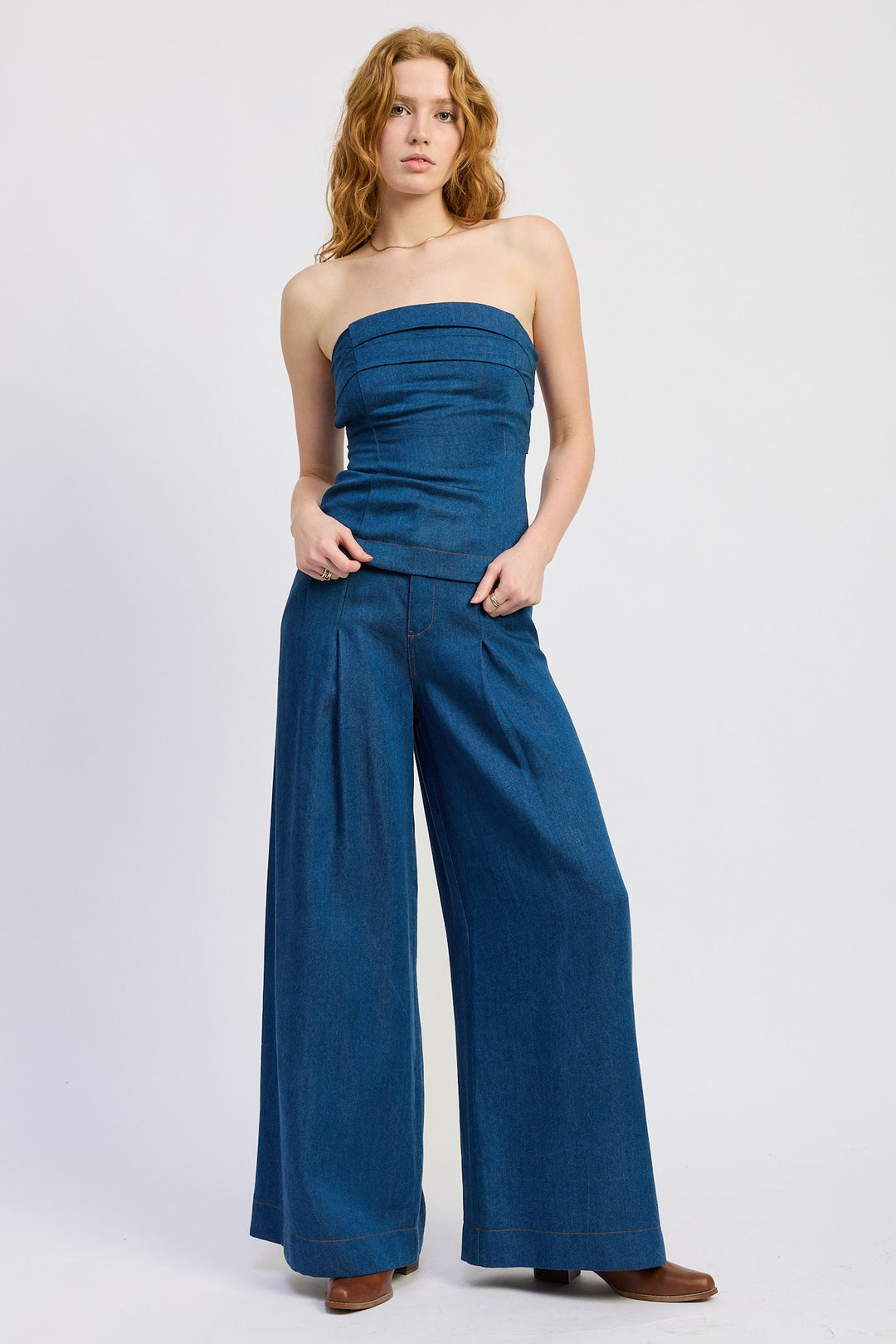 Denim Tube Top With Tie Back