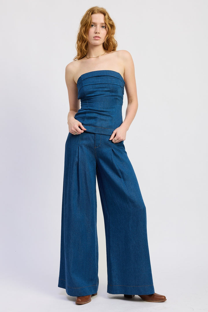 Denim Tube Top With Tie Back