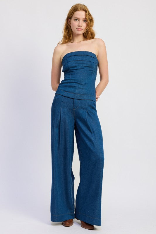 Med Blue Wide Leg Palazzo Pants