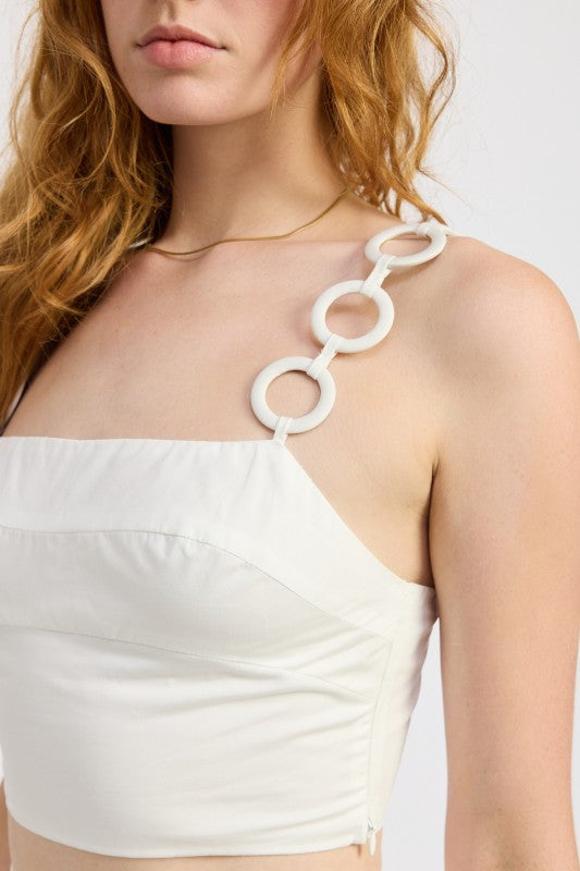 White Ring Strap Cropped Top