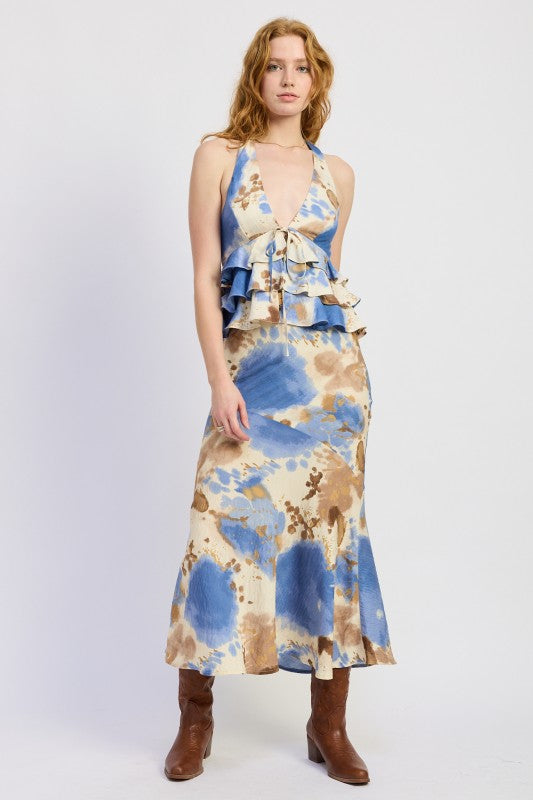 Tiered Halter Top With Front Tie