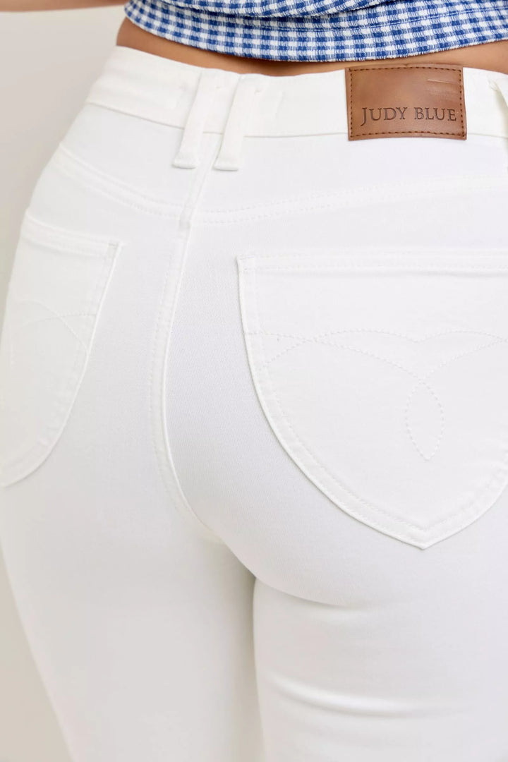 Wht Judy Blue High Waisted Tummy Control Flare Jeans