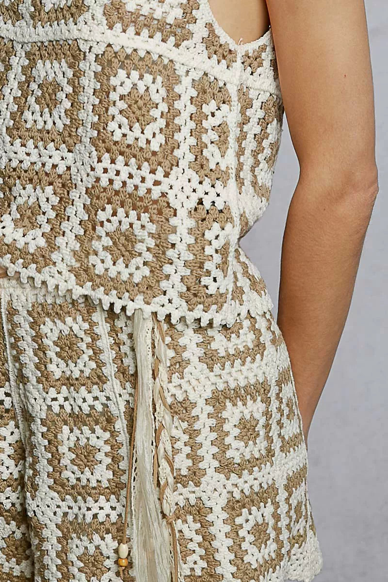 Pol Openwork Square Neck Cropped Crochet Tank With Granny Square Weave
