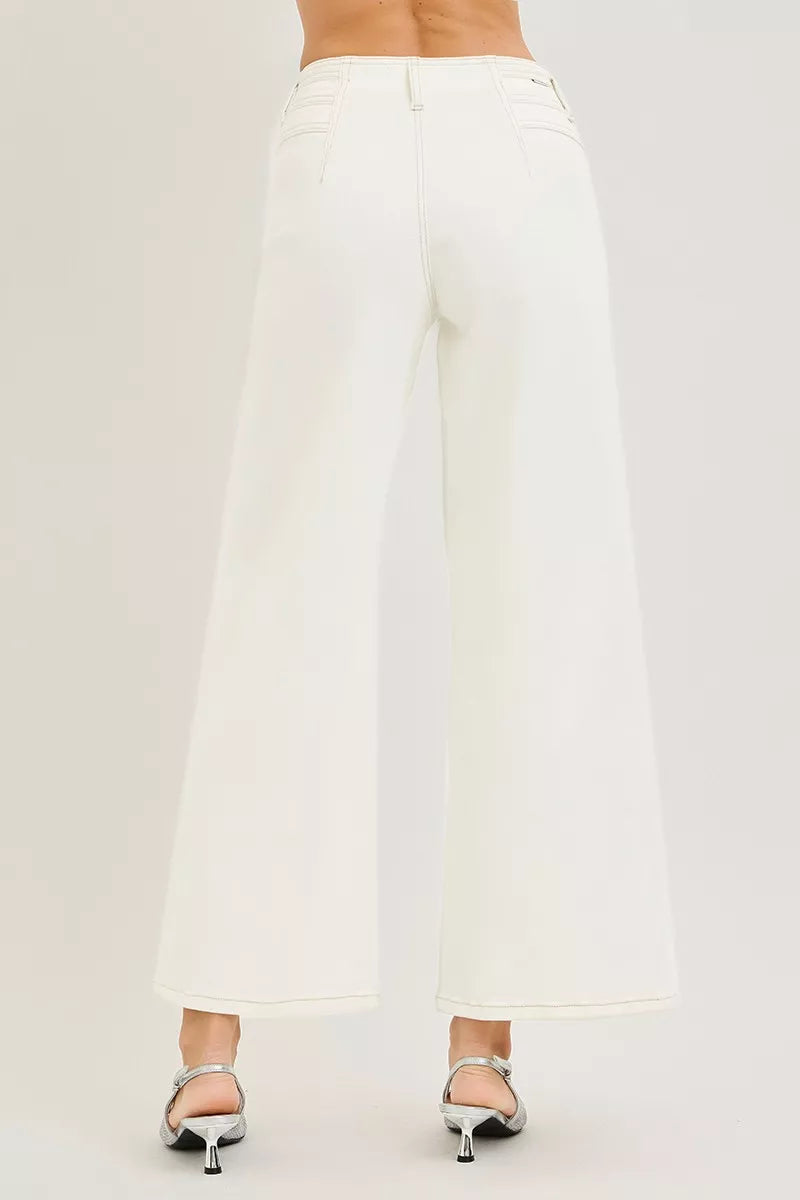 Cream Risen High Rise Ankle Wide Pants