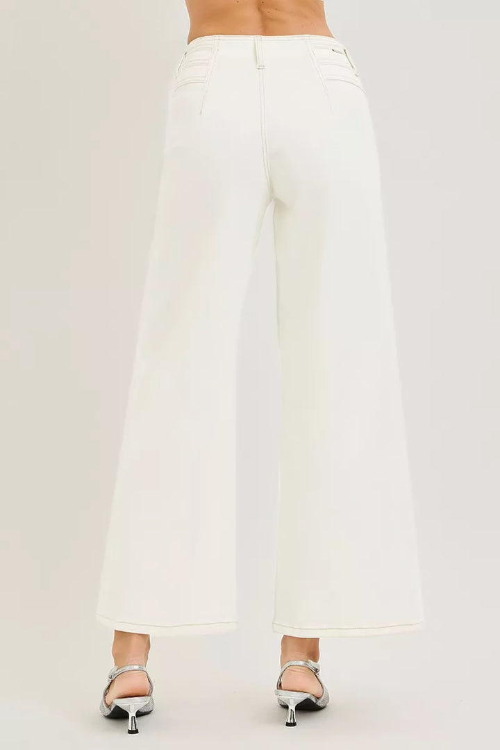 Cream Risen High Rise Ankle Wide Pants