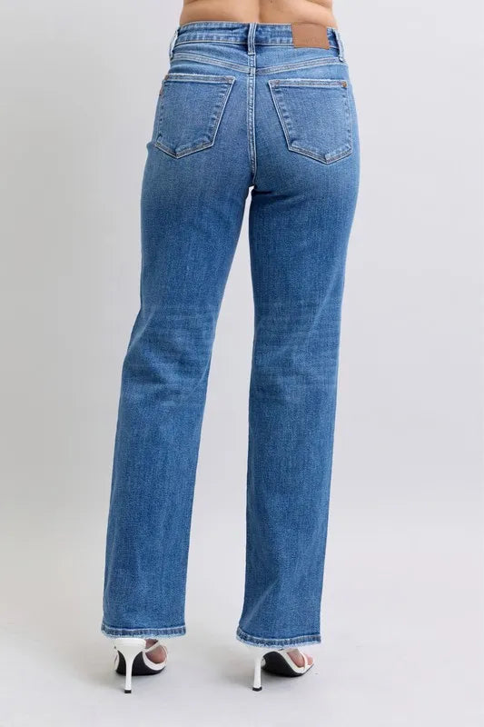 Dk Judy Blue Full Size High Waist V Front Vintage Wash Straight Jeans Plus Size