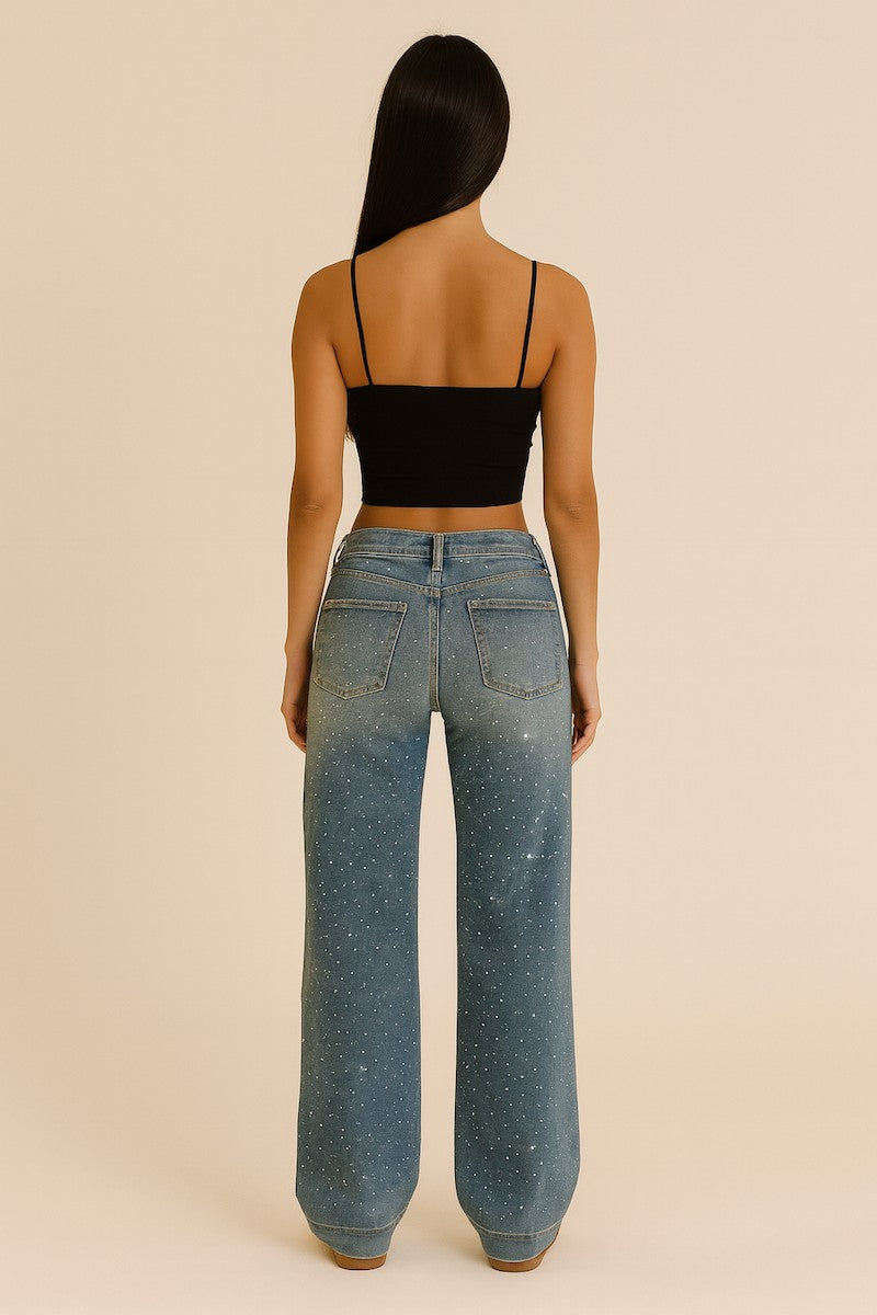 Light Wash Gary Low Rise Light Wash Rhinestone Jean