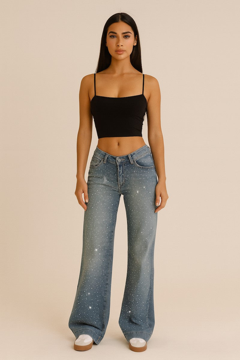 Light Wash Gary Low Rise Light Wash Rhinestone Jean