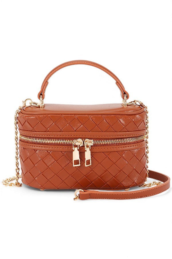 Camel Embossed Metallic Vanity Case Swing Bag