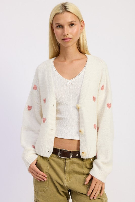 Ivory Pink Cropped Cardigan With Embroidery